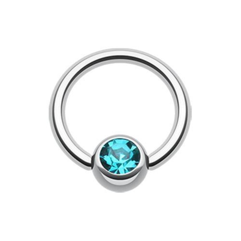 Teal Gem Ball Captive Bead Ring 14G (1.6mm) Inner Diameter: 1/2″ (12.7mm) | Ball-Size: 1/4″ (6mm)