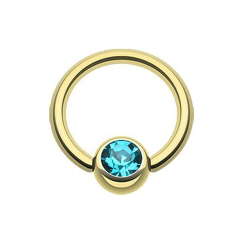 Teal Gold Gem Ball Captive Bead Ring 14G (1.6mm) Inner Diameter: 1/2″ (12.7mm) | Ball-Size: 1/4″ (6mm)