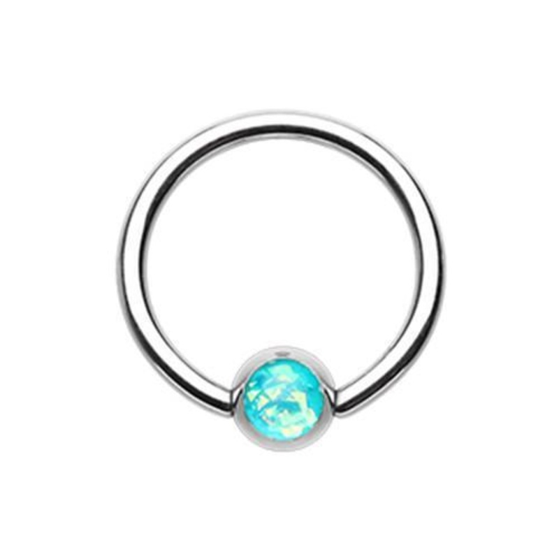 Teal Opal Ball Captive Bead Ring 16G (1.2mm) Inner Diameter: 3/8″ (10mm) | Ball-Size: 5/32″ (4mm)