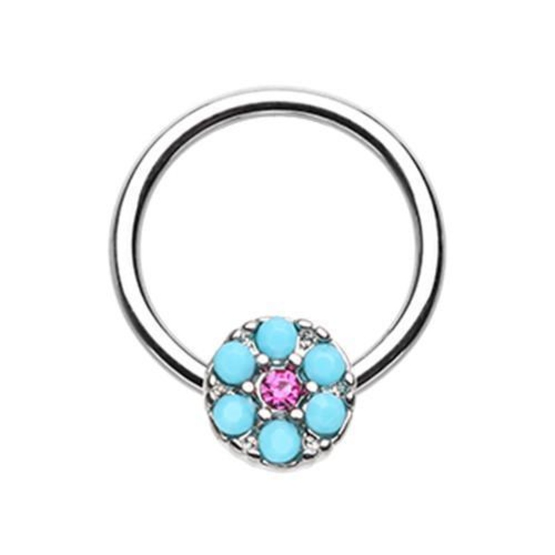 Turquoise/Fuchsia Navajo Turquoise Captive Bead Ring 16G (1.2mm) Inner Diameter: 3/8″ (10mm)