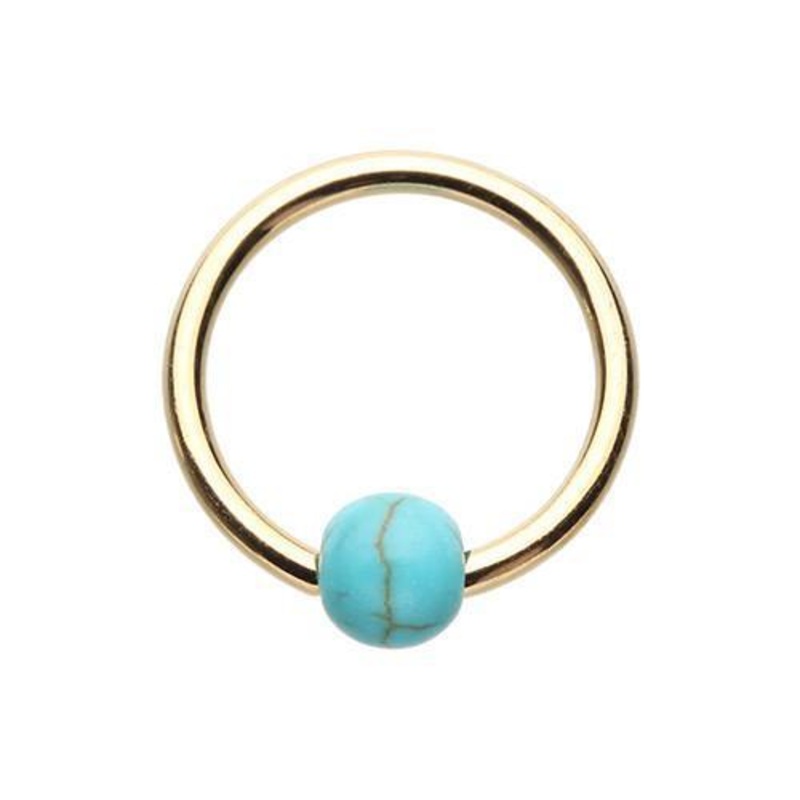 Turquoise Golden Turquoise Bead Captive Ring 16G (1.2mm) Inner Diameter: 3/8″ (10mm) | Ball-Size: 5/32″ (4mm)