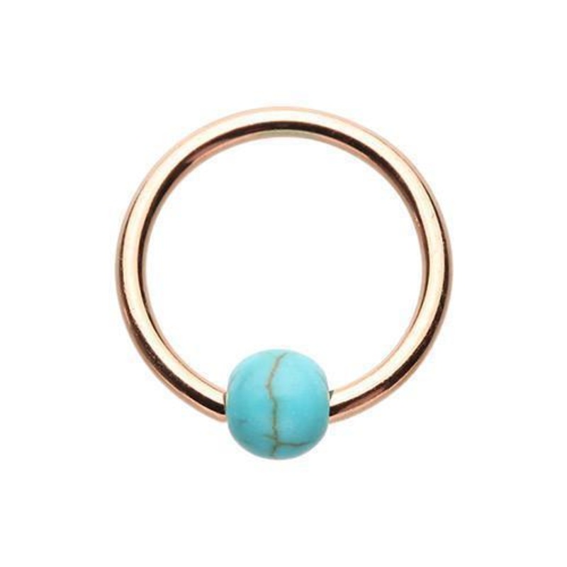 Turquoise Rose Gold Turquoise Bead Captive Ring 16G (1.2mm) Inner Diameter: 3/8″ (10mm) | Ball-Size: 5/32″ (4mm)