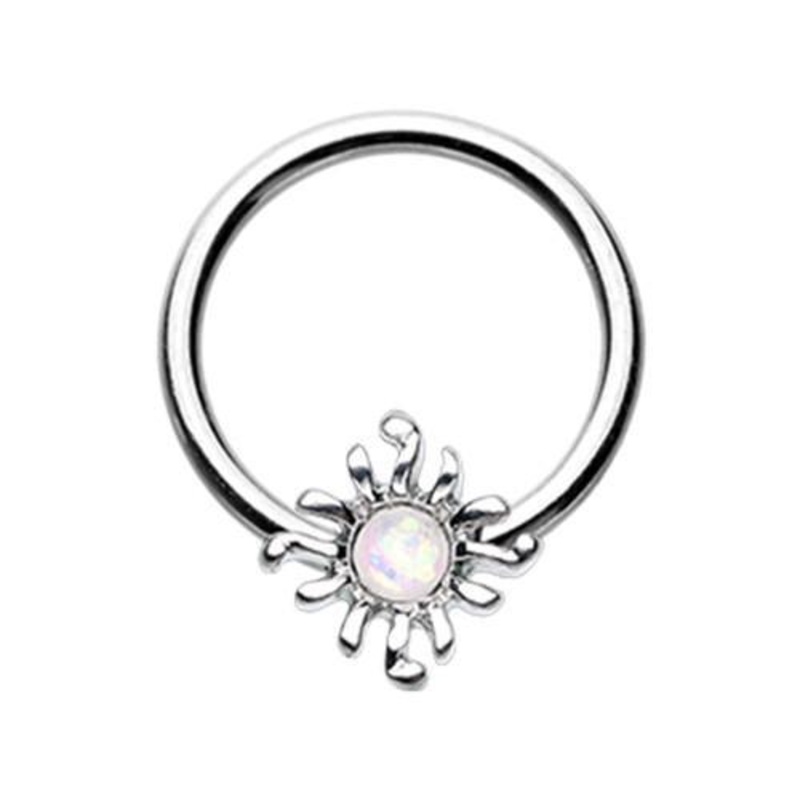 White Blazing Glitter Opal Sun Captive Bead Ring 16G (1.2mm) Inner Diameter: 3/8″ (10mm)