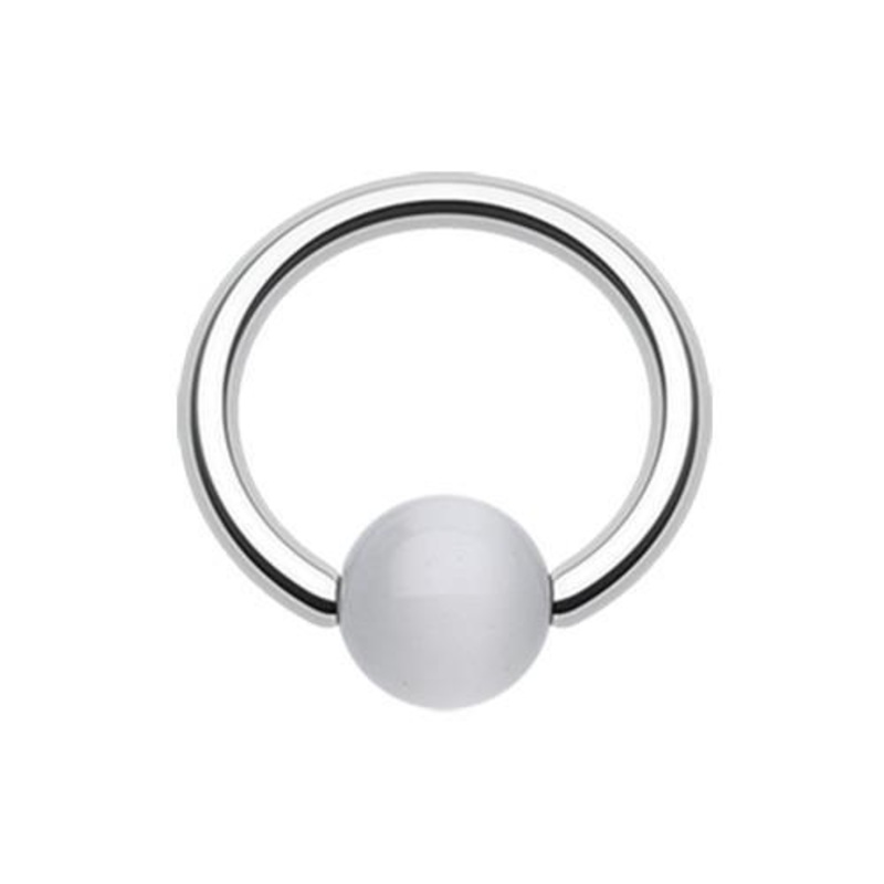 White Cat Eye Stone Bead Captive Bead Ring 14G (1.6mm) Inner Diameter: 1/2″ (12.7mm) | Ball-Size: 1/4″ (6mm)