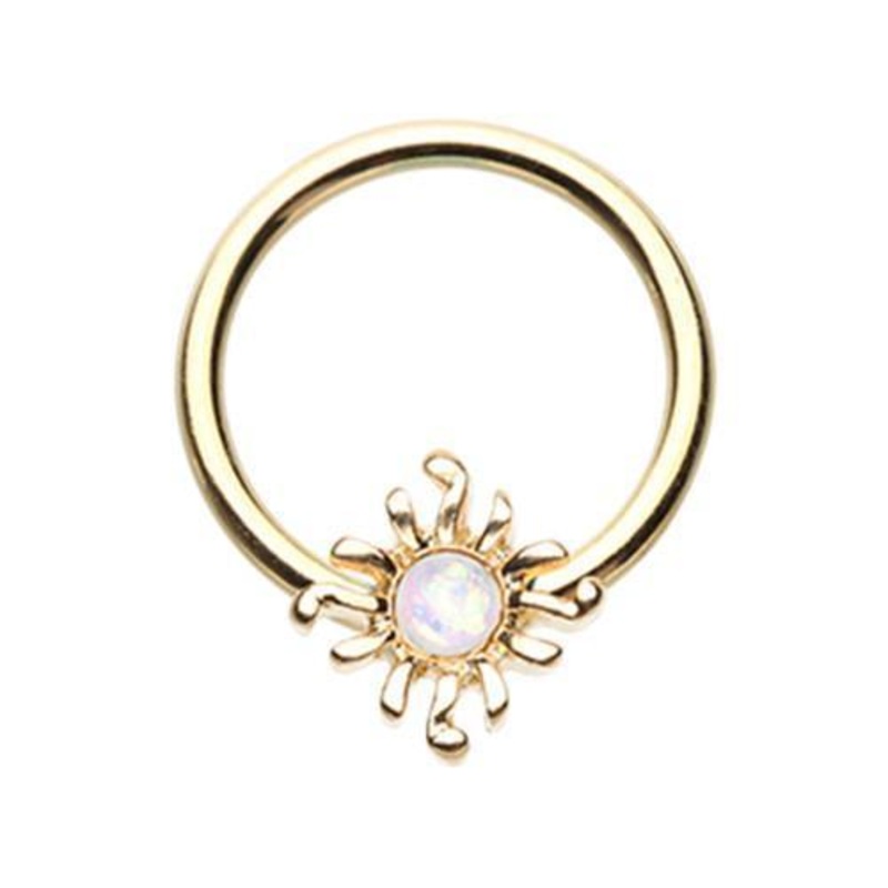 White Golden Blazing Glitter Opal Sun Captive Bead Ring 16G (1.2mm) Inner Diameter: 3/8″ (10mm)