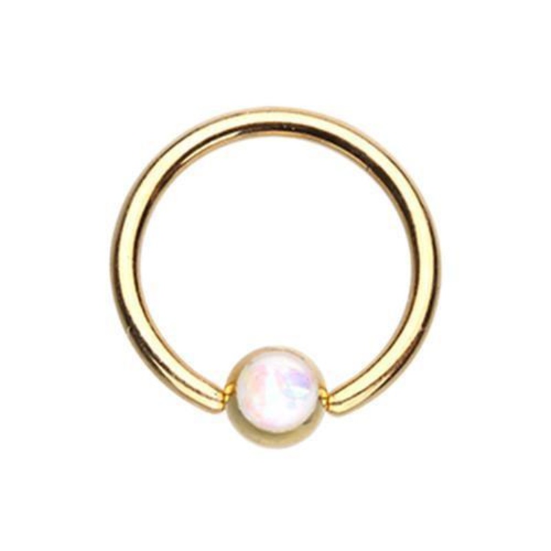 White Golden Opal Ball Captive Bead Ring 16G (1.2mm) Inner Diameter: 3/8″ (10mm) | Ball-Size: 5/32″ (4mm)