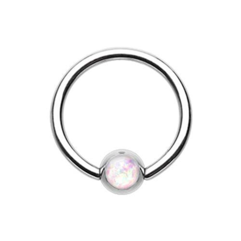 White Opal Ball Captive Bead Ring 16G (1.2mm) Inner Diameter: 3/8″ (10mm) | Ball-Size: 5/32″ (4mm)