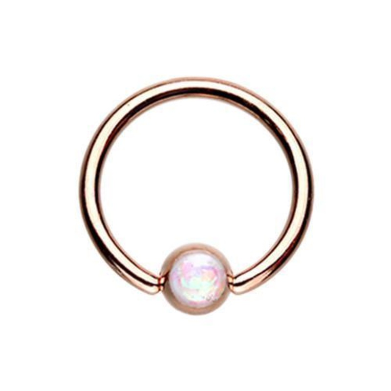 White Rose Gold Opal Ball Captive Bead Ring 16G (1.2mm) Inner Diameter: 3/8″ (10mm) | Ball-Size: 5/32″ (4mm)