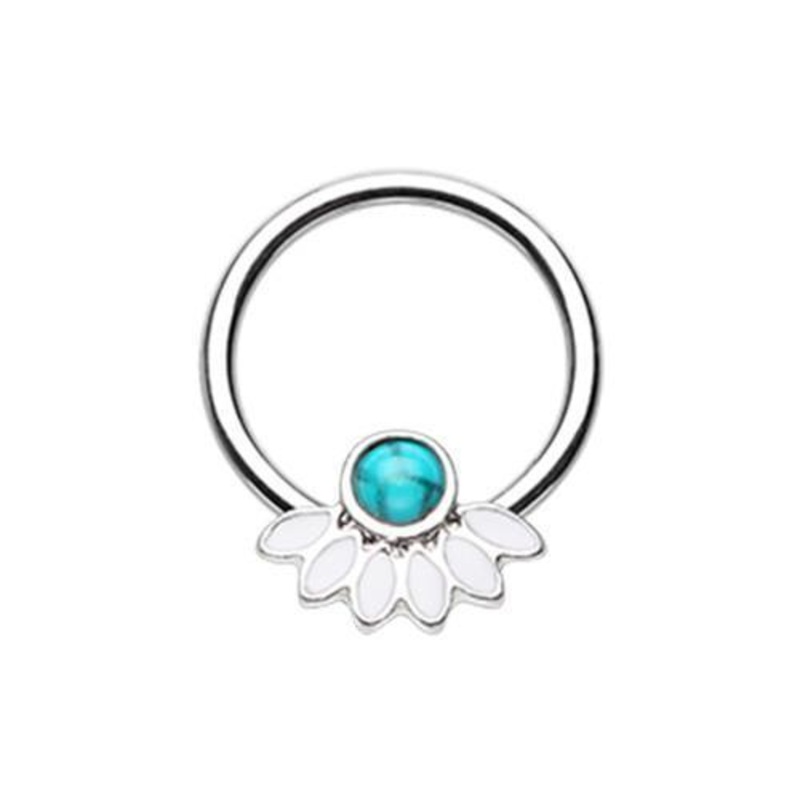 White/Turquoise Filigree Turquoise Captive Bead Ring 16G (1.2mm) Inner Diameter: 3/8″ (10mm)
