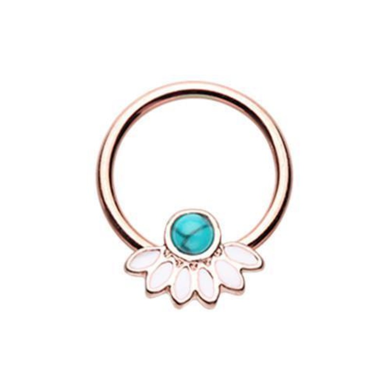 White/Turquoise Rose Gold Filigree Turquoise Captive Bead Ring 16G (1.2mm) Inner Diameter: 3/8″ (10mm)