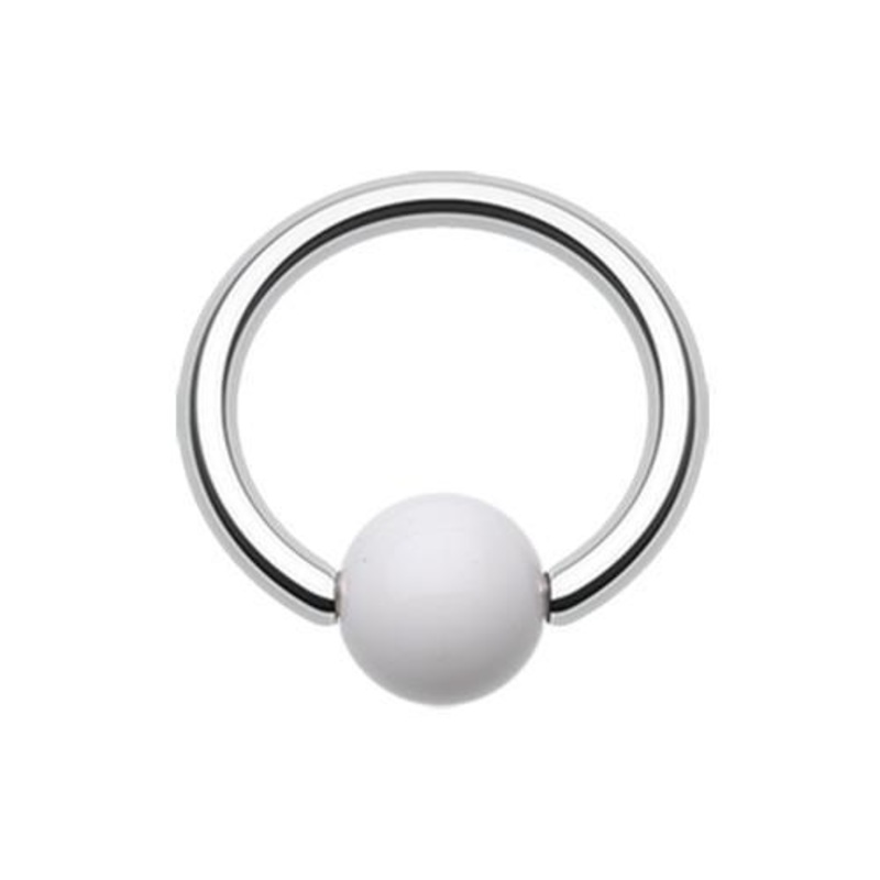 White UV Acrylic Ball Top Captive Bead Ring 14G (1.6mm) Inner Diameter: 1/2″ (12.7mm) | Ball-Size: 1/4″ (6mm)
