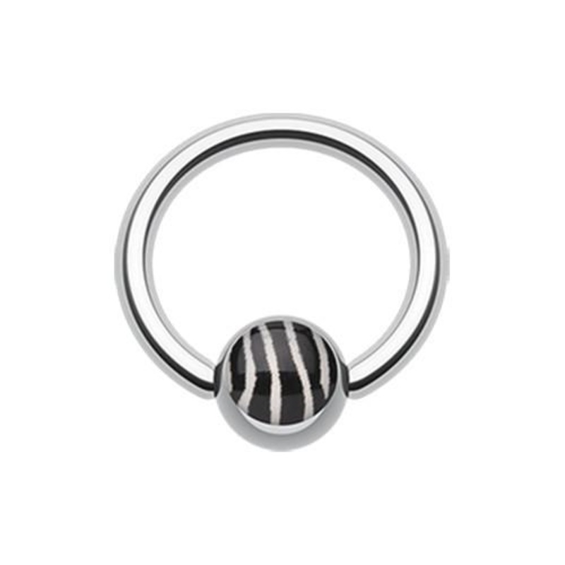 White Zebra Stripe Logo Ball Captive Bead Ring 14G (1.6mm) Inner Diameter: 7/16″ (11mm) | Ball-Size: 1/4″ (6mm)