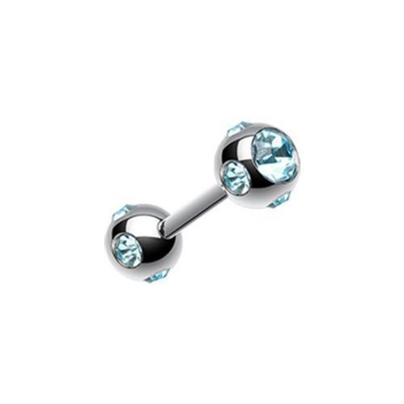 Aqua Double Aurora Gem Ball Cartilage Tragus Cartilage Barbell Earring – 1 Piece 16G (1.2mm) Length: 5/16″ (8mm) | Ball-Size: 1/8″ (3mm)