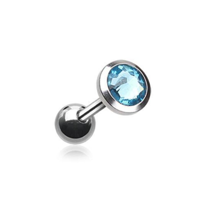 Aqua Gem Sparkle Tragus Cartilage Barbell Earring – 1 Piece 18G (1mm) Length: 1/4″ (6mm) | Ball-Size: 1/8″ (3mm)