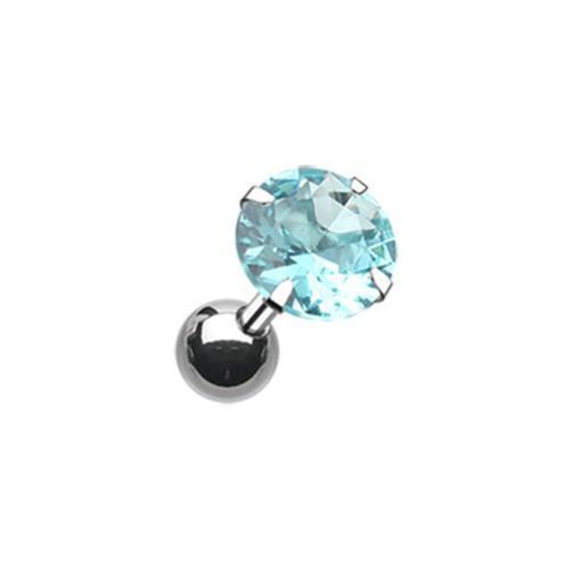 Aqua Round Gem Crystal Tragus Cartilage Barbell Earring – 1 Piece 18G (1mm) Length: 1/4″ (6mm) | Ball-Size: 1/4″ (6mm)