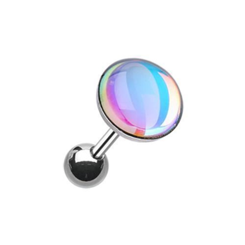 Aurora Borealis Convex Opalite Chroma Flare Tragus Cartilage Barbell Earring – 1 Piece 18G (1mm) Length: 1/4″ (6mm) | Ball-Size: 5/16″ (8mm)