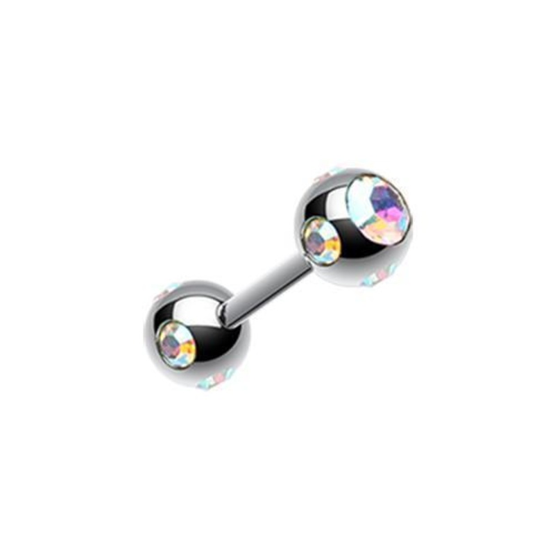 Aurora Borealis Double Aurora Gem Ball Tragus Cartilage Barbell Earring – 1 Piece 16G (1.2mm) Length: 5/16″ (8mm) | Ball-Size: 1/8″ (3mm)
