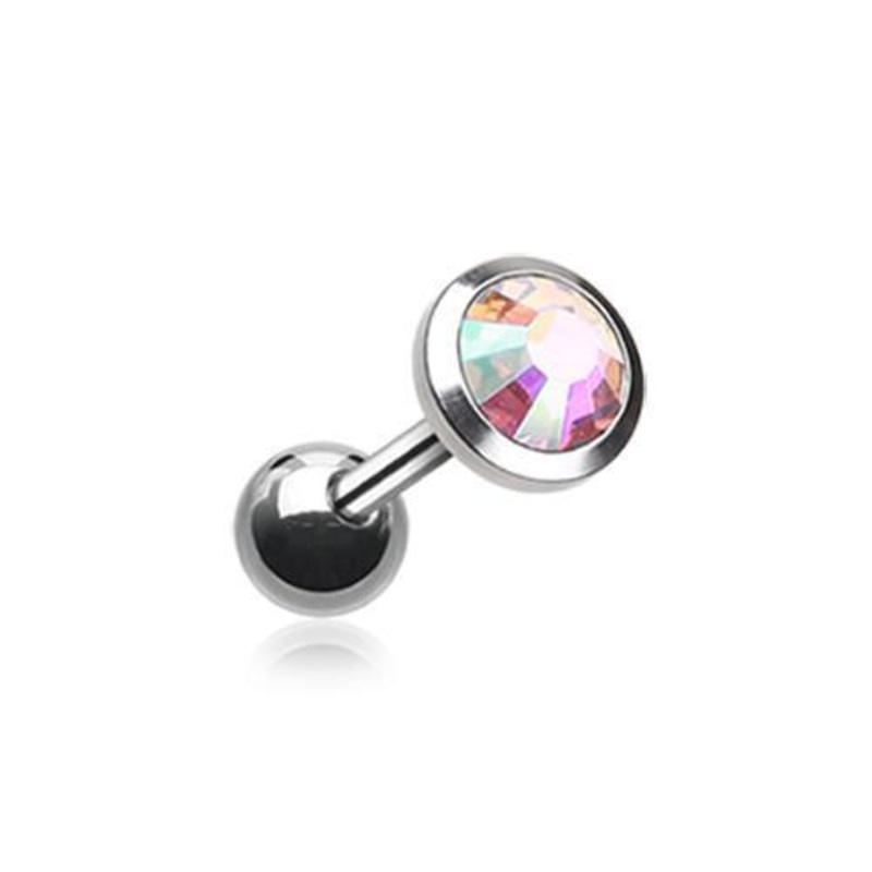 Aurora Borealis Gem Sparkle Tragus Cartilage Barbell Earring – 1 Piece 18G (1mm) Length: 1/4″ (6mm) | Ball-Size: 1/8″ (3mm)