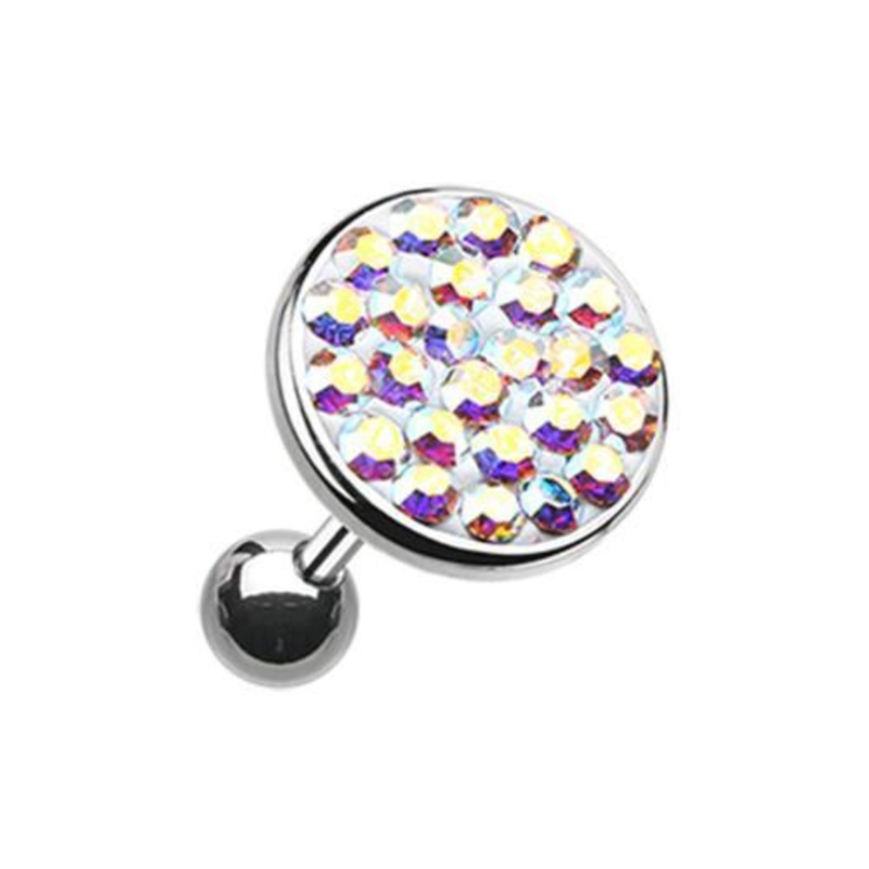 Aurora Borealis Multi-Sprinkle Dot Multi-Gem Round Tragus Cartilage Barbell Earring – 1 Piece 18G (1mm) Length: 1/4″ (6mm) | Ball-Size: 1/4″ (6mm)