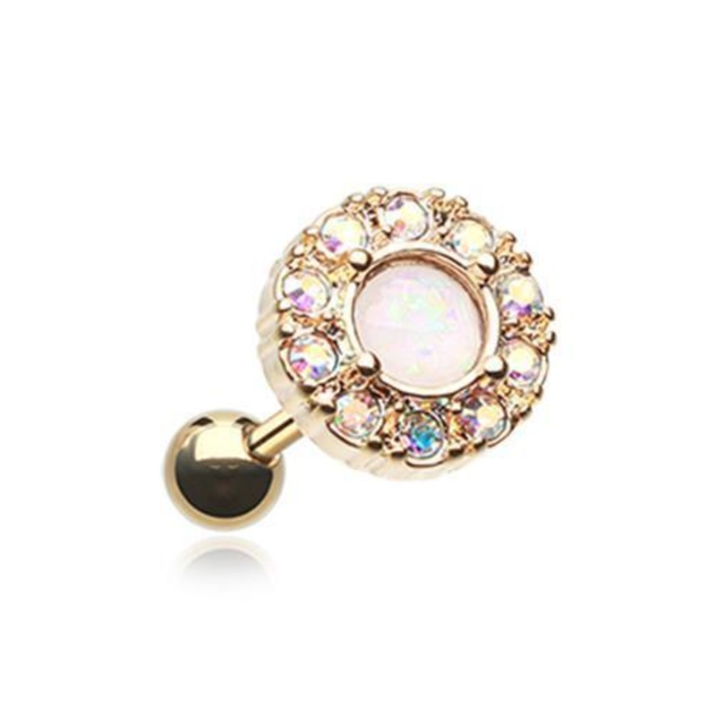 Aurora Borealis/White Golden Opal Elegance Tragus Cartilage Barbell Earring – 1 Piece 18G (1mm) Length: 1/4″ (6mm)