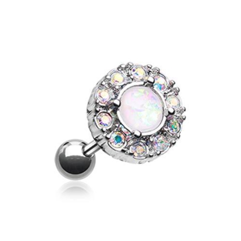 Aurora Borealis/White Opal Elegance Tragus Cartilage Barbell Earring – 1 Piece 18G (1mm) Length: 1/4″ (6mm)