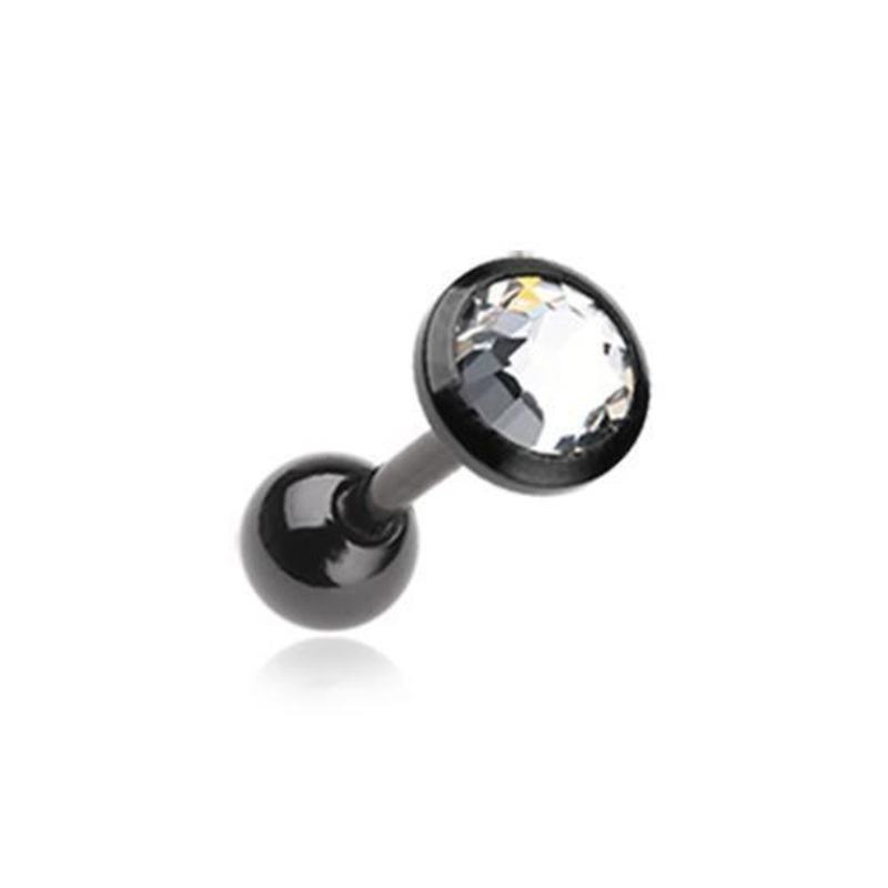 Black/Clear Gem Sparkle Tragus Cartilage Barbell Earring – 1 Piece 18G (1mm) Length: 1/4″ (6mm) | Ball-Size: 1/8″ (3mm)