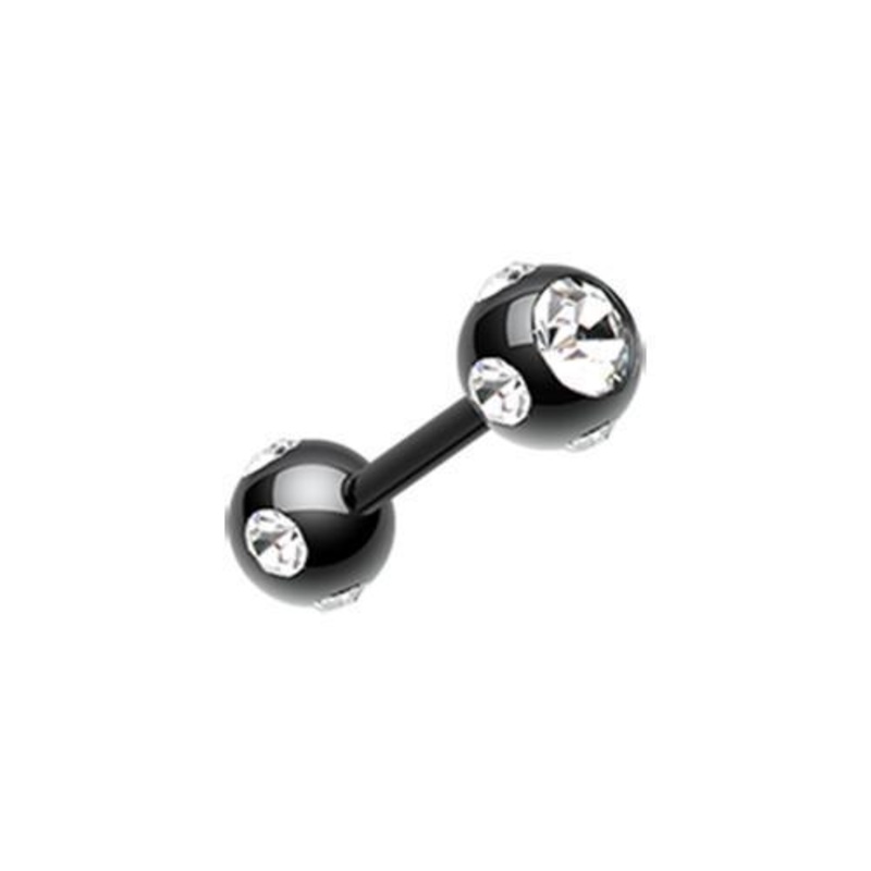 Black/Clear PVD Double Aurora Gem Ball Tragus Cartilage Barbell Earring – 1 Piece 16G (1.2mm) Length: 5/16″ (8mm) | Ball-Size: 1/8″ (3mm)