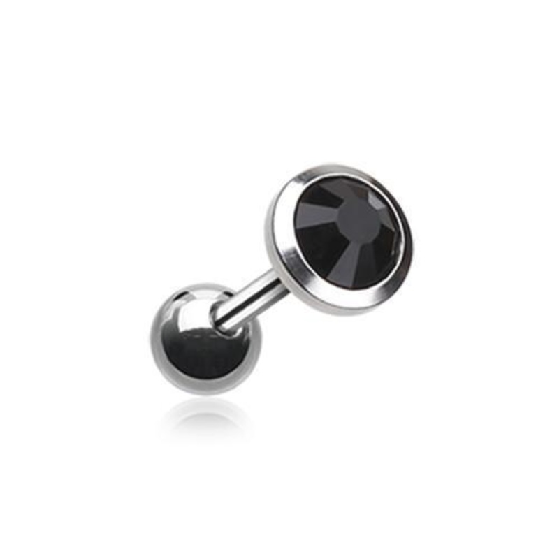 Black Gem Sparkle Tragus Cartilage Barbell Earring – 1 Piece 18G (1mm) Length: 1/4″ (6mm) | Ball-Size: 1/8″ (3mm)