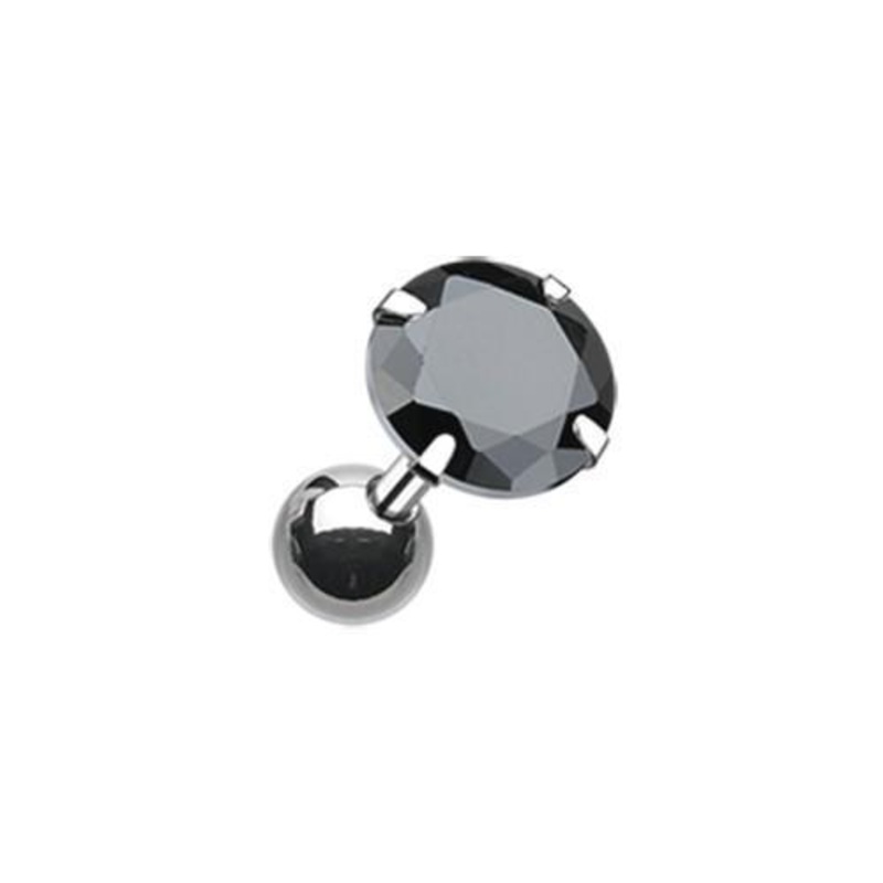 Black Round Gem Crystal Tragus Cartilage Barbell Earring – 1 Piece 18G (1mm) Length: 1/4″ (6mm) | Ball-Size: 1/4″ (6mm)