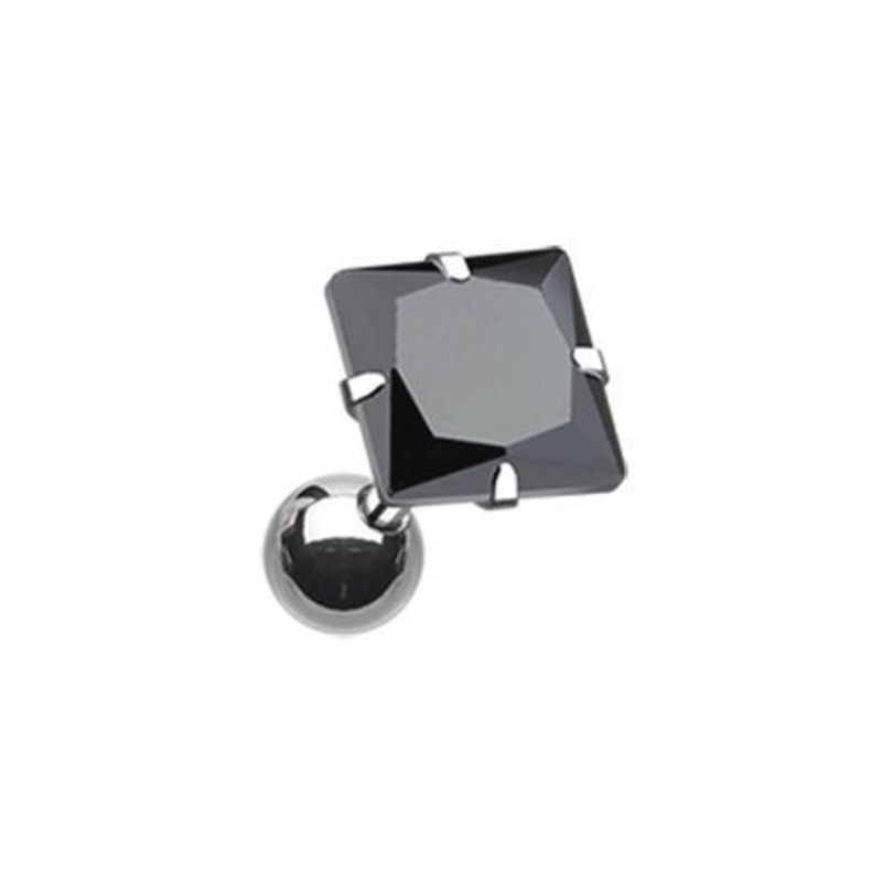 Black Square Gem Crystal Tragus Cartilage Barbell Earring – 1 Piece 18G (1mm) Length: 1/4″ (6mm) | Ball-Size: 1/4″ (6mm)