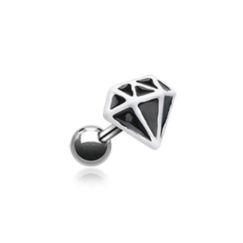 Black Urban Diamond Tragus Cartilage Barbell Earring – 1 Piece 18G (1mm) Length: 1/4″ (6mm)