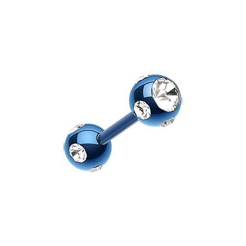 Blue/Clear PVD Double Aurora Gem Ball Tragus Cartilage Barbell Earring – 1 Piece 16G (1.2mm) Length: 5/16″ (8mm) | Ball-Size: 1/8″ (3mm)