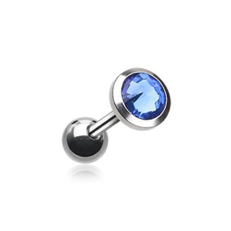 Blue Gem Sparkle Tragus Cartilage Barbell Earring – 1 Piece 18G (1mm) Length: 1/4″ (6mm) | Ball-Size: 1/8″ (3mm)