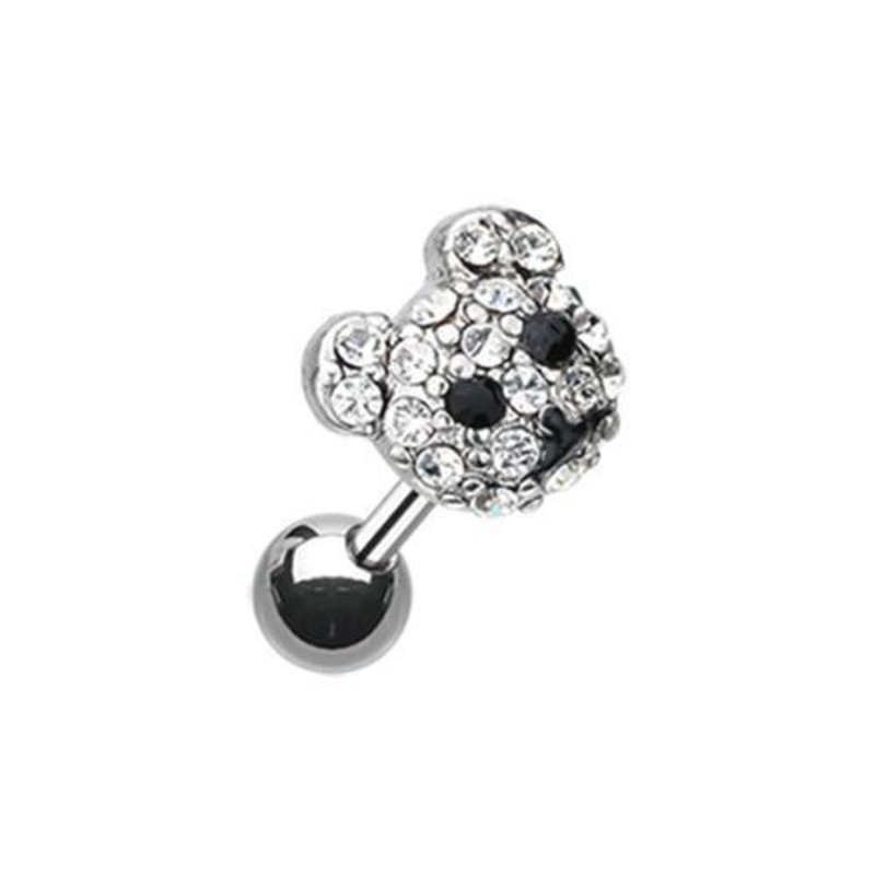 Clear/Black Adorable Bear Cub Multi-Gem Tragus Cartilage Barbell Earring – 1 Piece 18G (1mm) Length: 1/4″ (6mm)