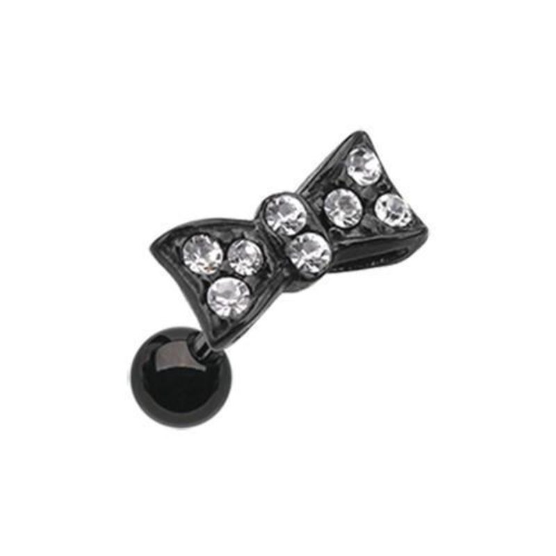 Clear Black Flap Bow-Tie Tragus Cartilage Barbell Earring – 1 Piece 18G (1mm) Length: 1/4″ (6mm)