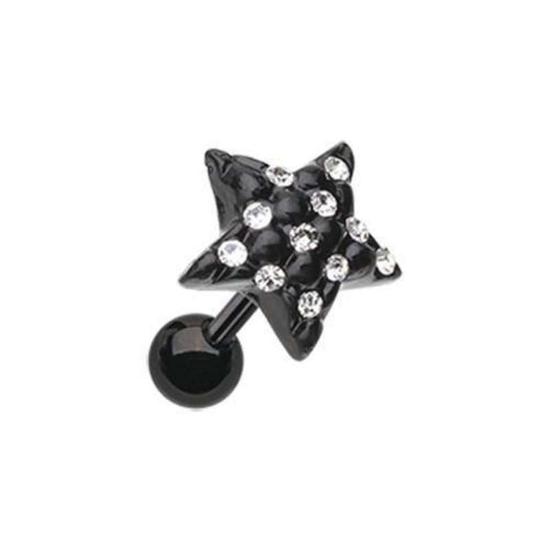 Clear Black Star Multi-Gem Tragus Cartilage Barbell Earring – 1 Piece 18G (1mm) Length: 1/4″ (6mm)