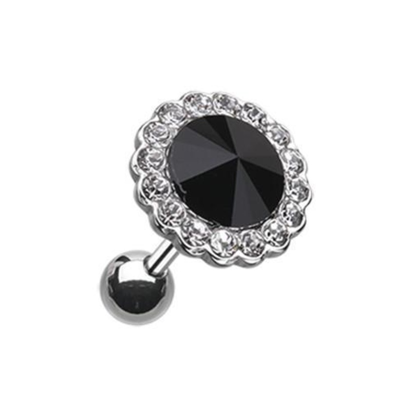 Clear/Black Studded Gem Crystal Tragus Cartilage Barbell Earring – 1 Piece 18G (1mm) Length: 1/4″ (6mm) | Ball-Size: 3/8″ (10mm)