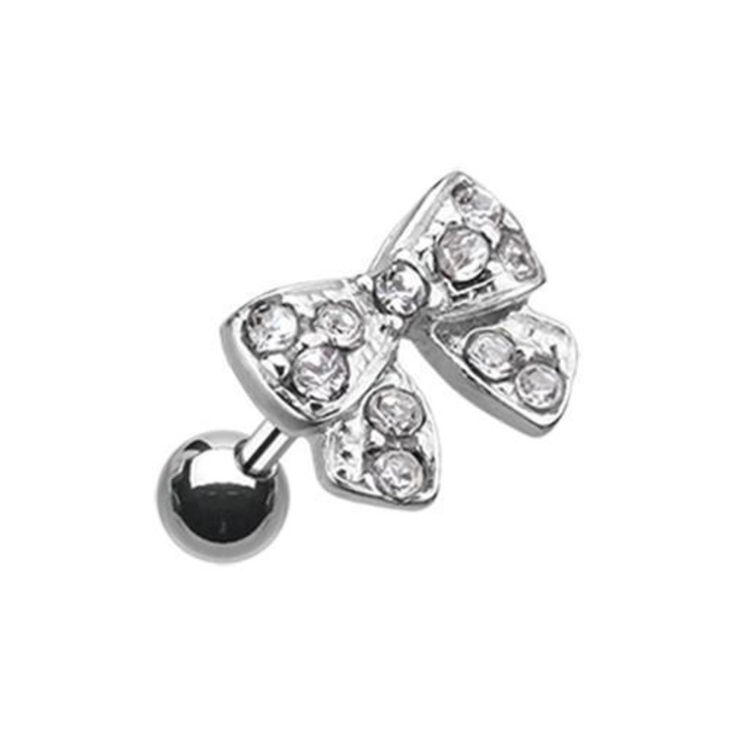 Clear Dainty Bow-Tie Tragus Cartilage Barbell Earring – 1 Piece 18G (1mm) Length: 1/4″ (6mm)
