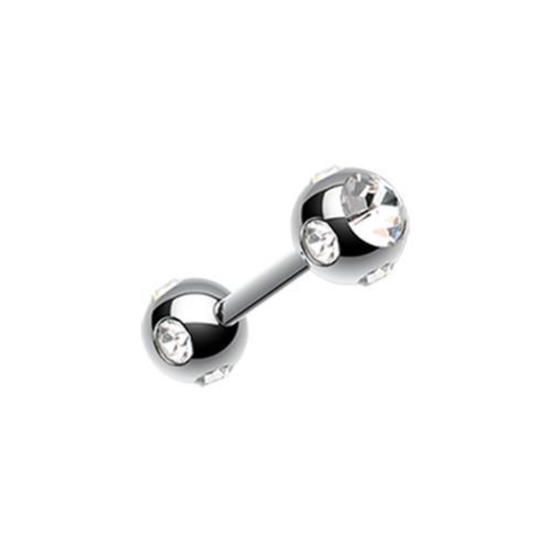 Clear Double Aurora Gem Ball Tragus Cartilage Barbell Earring – 1 Piece 16G (1.2mm) Length: 5/16″ (8mm) | Ball-Size: 1/8″ (3mm)