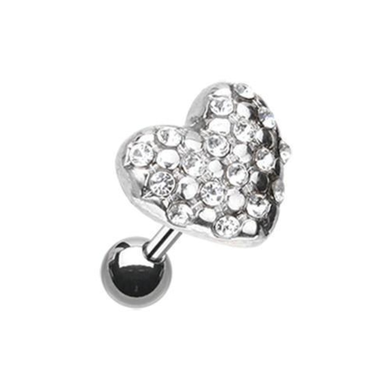 Clear Fluffy Heart Multi-Gem Tragus Cartilage Barbell Earring – 1 Piece 18G (1mm) Length: 1/4″ (6mm)