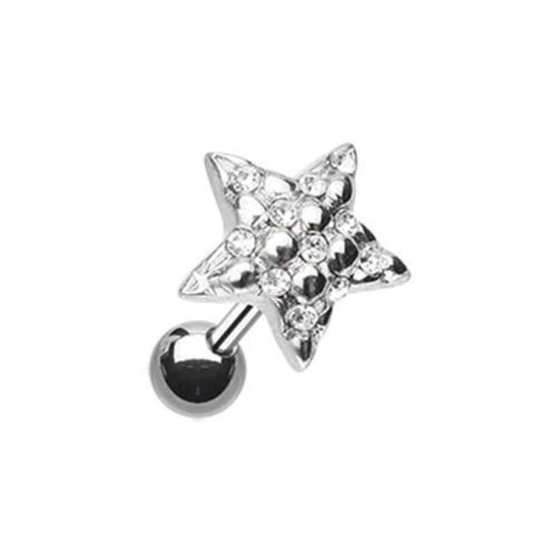 Clear Fluffy Star Multi-Gem Tragus Cartilage Barbell Earring – 1 Piece 18G (1mm) Length: 1/4″ (6mm)
