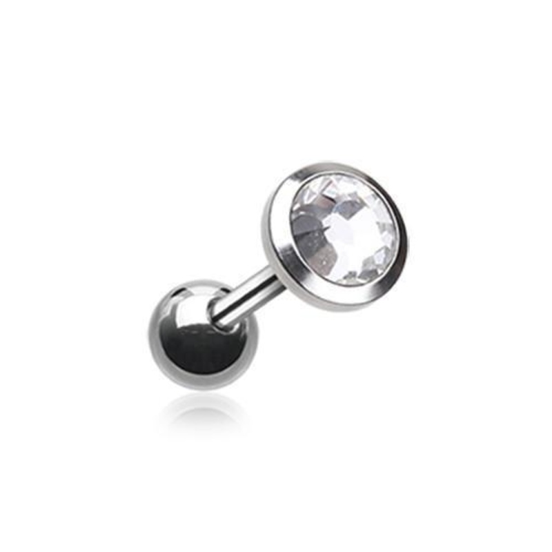 Clear Gem Sparkle Tragus Cartilage Barbell Earring – 1 Piece 18G (1mm) Length: 1/4″ (6mm) | Ball-Size: 1/8″ (3mm)