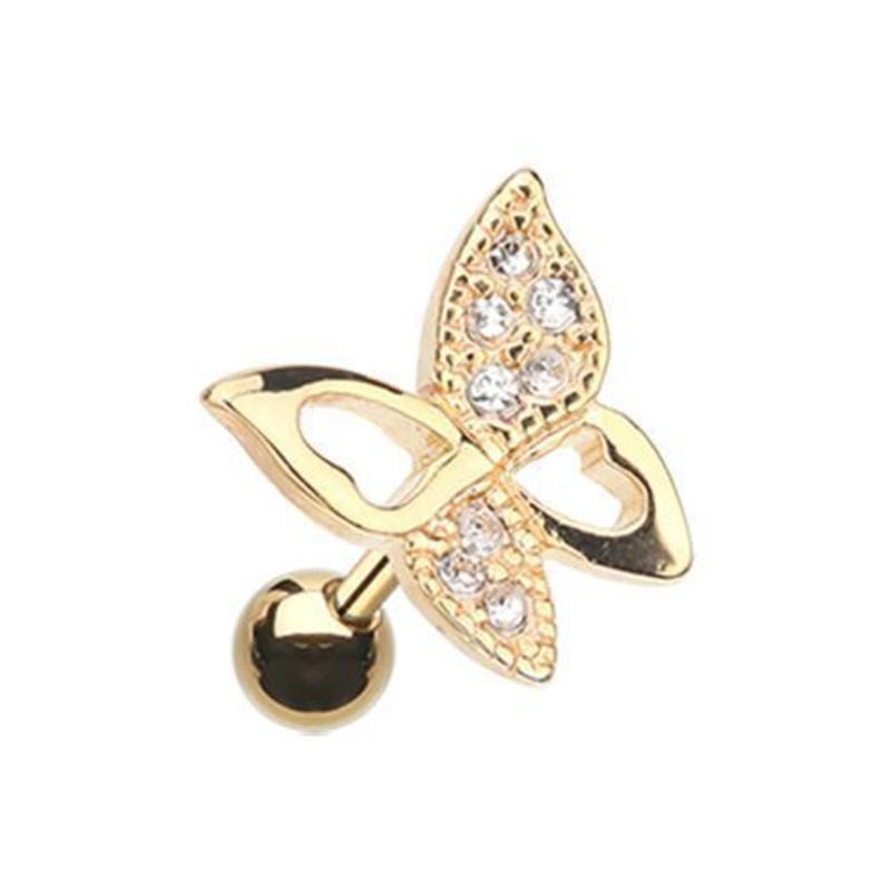 Clear Golden Butterfly Tragus Cartilage Barbell Earring – 1 Piece 18G (1mm) Length: 1/4″ (6mm)