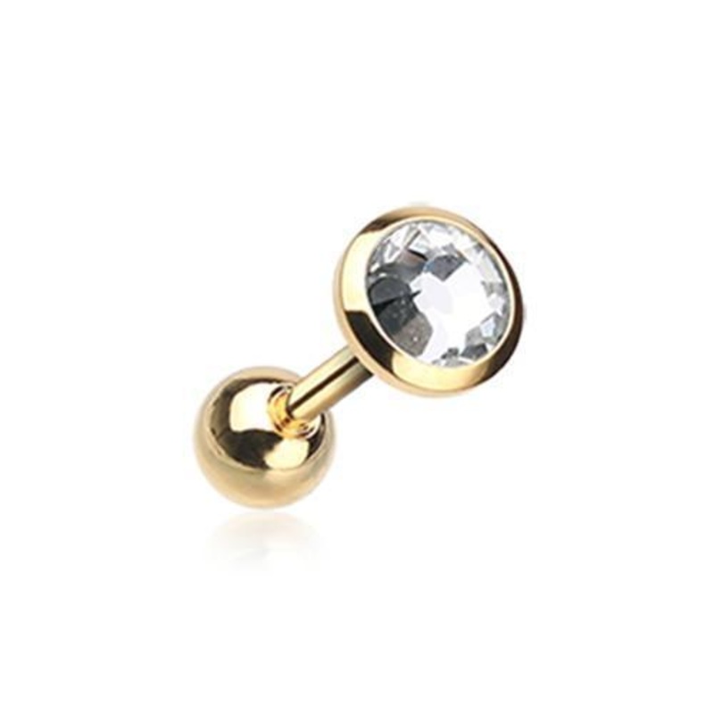 Clear Golden Gem Sparkle Tragus Cartilage Barbell Earring – 1 Piece 18G (1mm) Length: 1/4″ (6mm) | Ball-Size: 1/8″ (3mm)