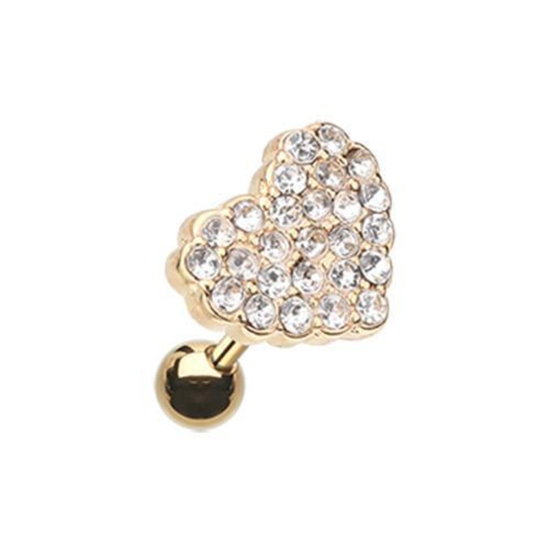 Clear Golden Multi-Sprinkle Dot Heart Multi-Gem Tragus Cartilage Barbell Earring – 1 Piece 18G (1mm) Length: 1/4″ (6mm)