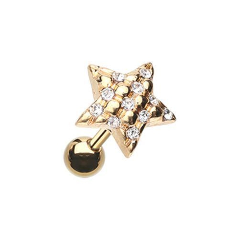 Clear Golden Star Multi-Gem Tragus Cartilage Barbell Earring – 1 Piece 18G (1mm) Length: 1/4″ (6mm)