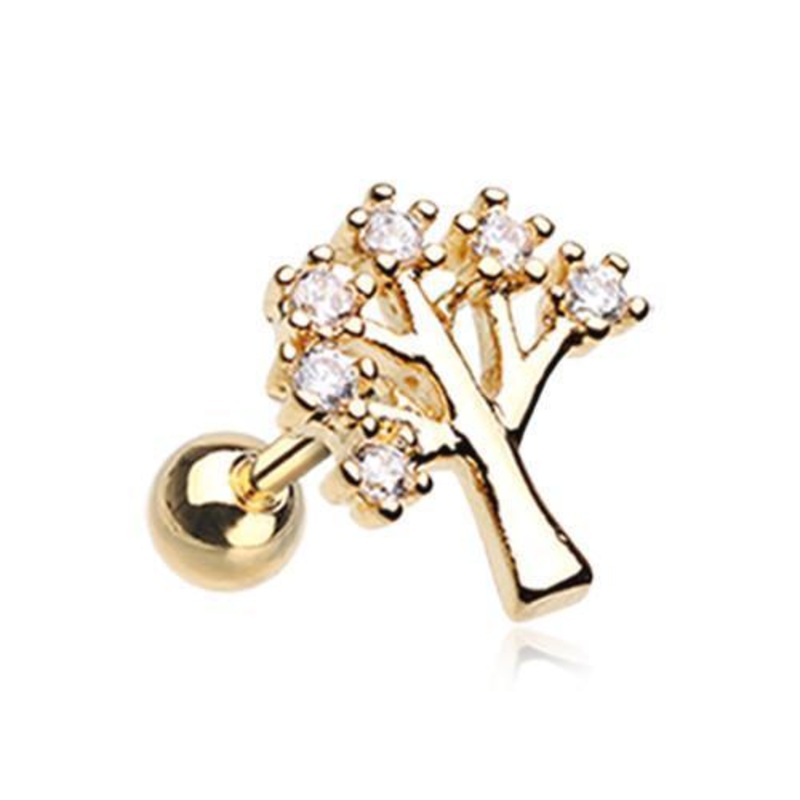 Clear Golden Tree of Life Sparkle Tragus Cartilage Barbell Earring – 1 Piece 18G (1mm) Length: 1/4″ (6mm)