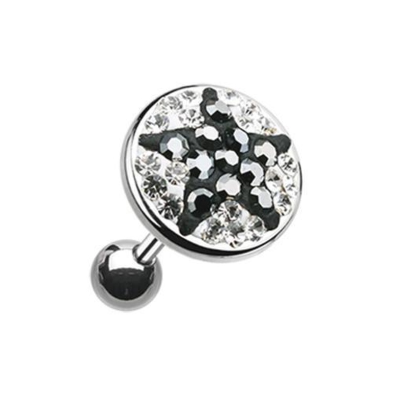 Clear/Hematite Shining Star Multi-Gem Tragus Cartilage Barbell Earring – 1 Piece 18G (1mm) Length: 1/4″ (6mm) | Ball-Size: 3/8″ (10mm)