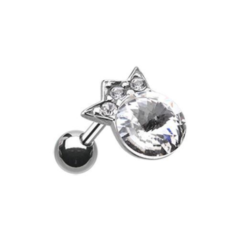 Clear Mini Crown Topped Gem Tragus Cartilage Barbell Earring – 1 Piece 18G (1mm) Length: 1/4″ (6mm) | Ball-Size: 1/4″ (6mm)