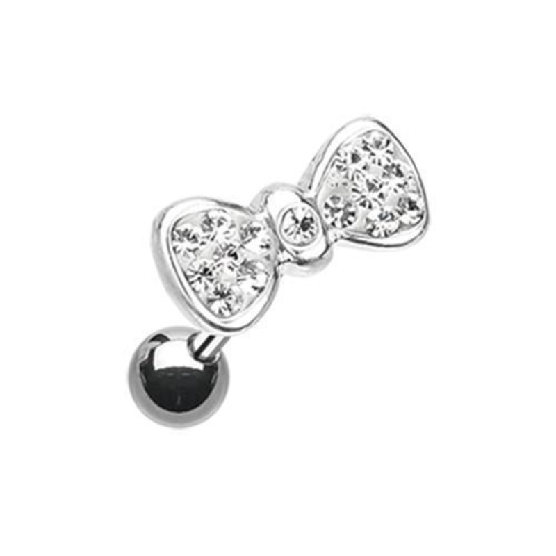 Clear Multi-Sprinkle Dot Bow-Tie Tragus Cartilage Barbell Earring – 1 Piece 18G (1mm) Length: 1/4″ (6mm)